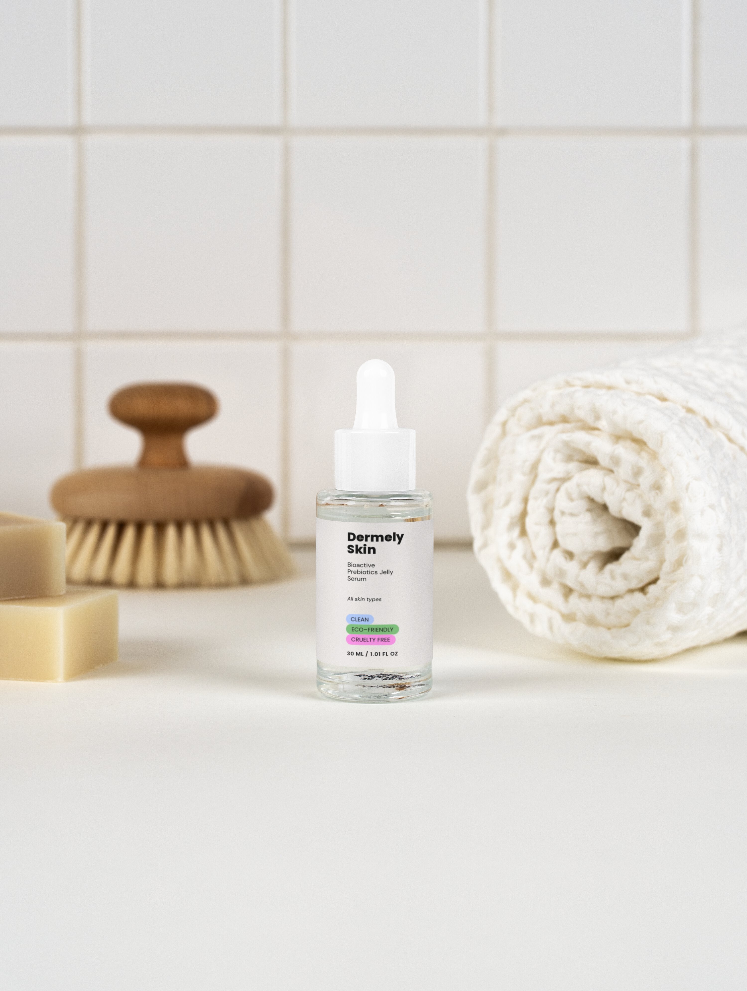 Prebiotiskais ādas barjeras atbalsta serums ar hialuronskābi